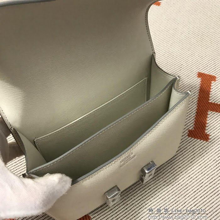 HERMES愛馬仕 H空姐包 進口原廠EP皮 頂級蜜蠟製作 街拍必備單品 奶昔白金銀 單肩斜挎包  Ama1575